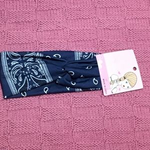 Navy Blue Bandana Print Paisley Headband